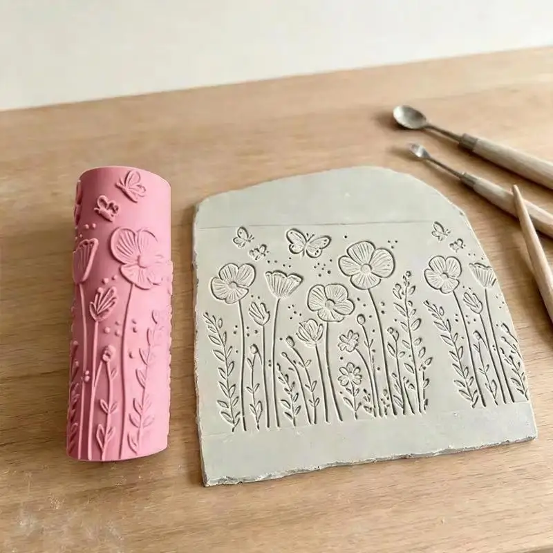 Floral Butterfly Texture Polymer Clay Roller Ceramic Seamless Escape Tool For DIY Creative Making Mold