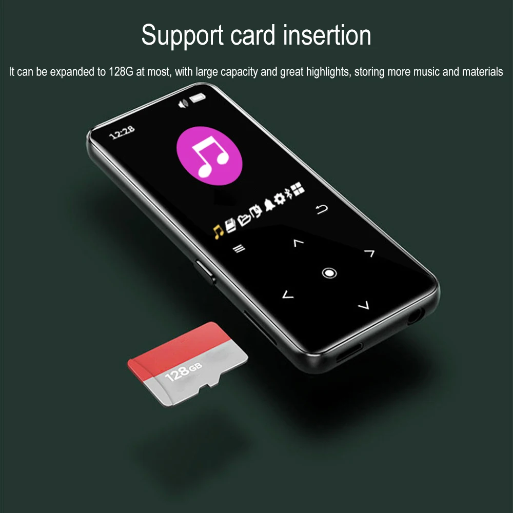 1.8-inch Screen Bluetooth5.0 Mp3 Player Touch Key Portable Audio Lossless Music Hifi Walkman FM/Ebook/Recorder/MP4 Video Player