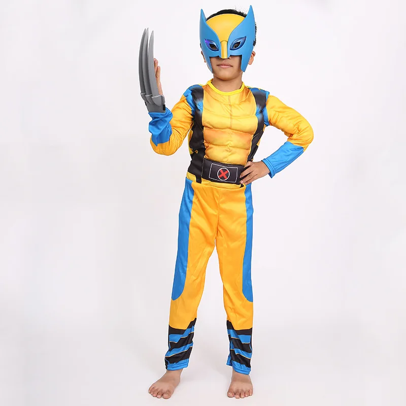 Superhero Wolverine Cosplay Costume for Boys Girls Halloween Stage Performance Jumpsuit Mask Claws Christmas Fantasy Dress up