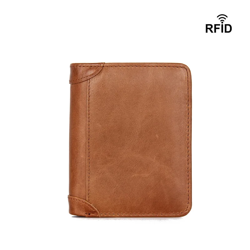 FRID Short Men's Wallet Crazy Horse Leather Card Holder Multi-card Wallet Large Capacity Anti-theft Brush Wallet for Men