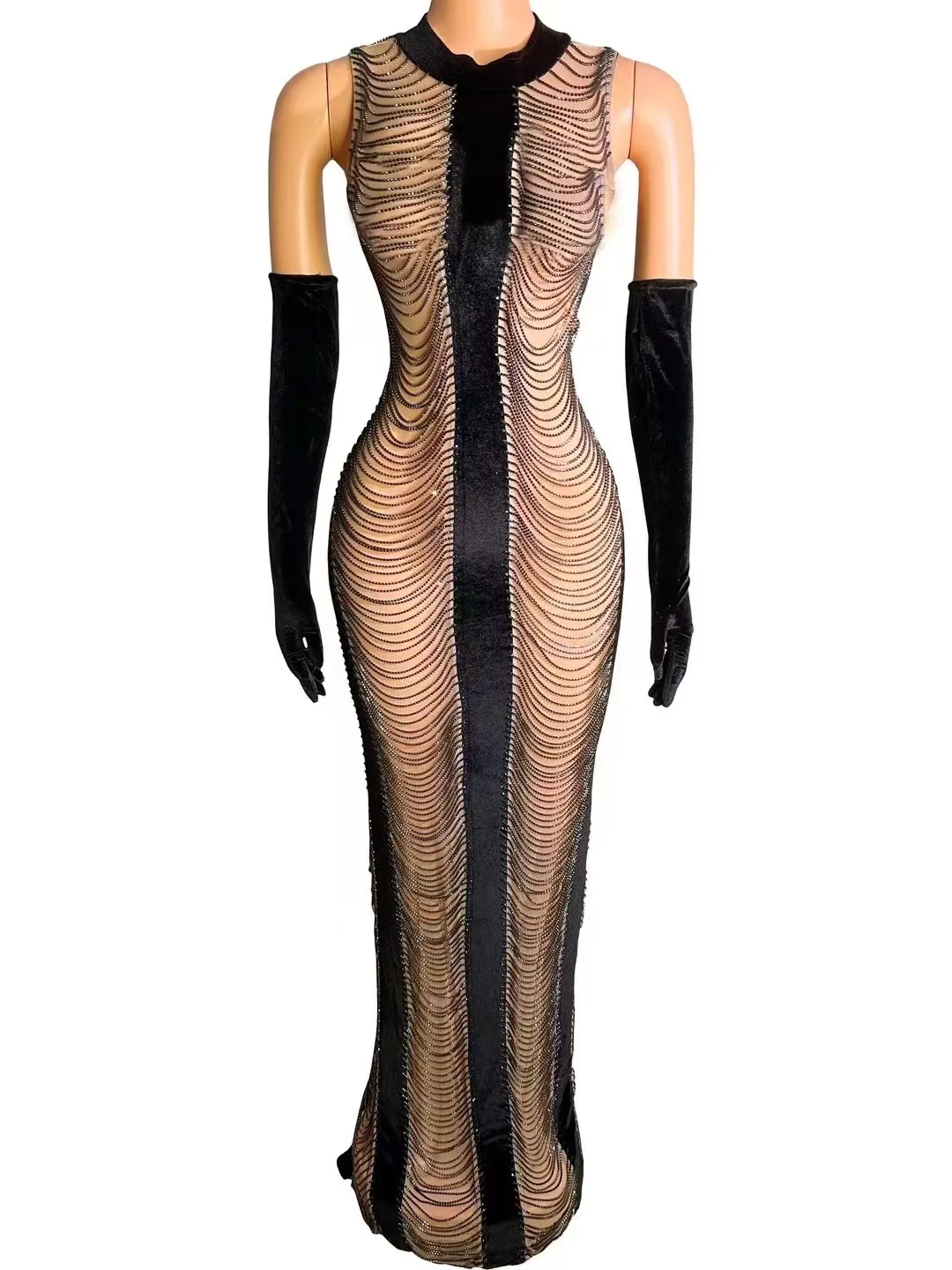 Luksusowa kryształowa suknia wieczorowa urodziny świętuj przezroczysta długa sukienka damska obcisła sukienka seksowna impreza sceniczna wieczorowa sukienka do sesji zdjęciowej