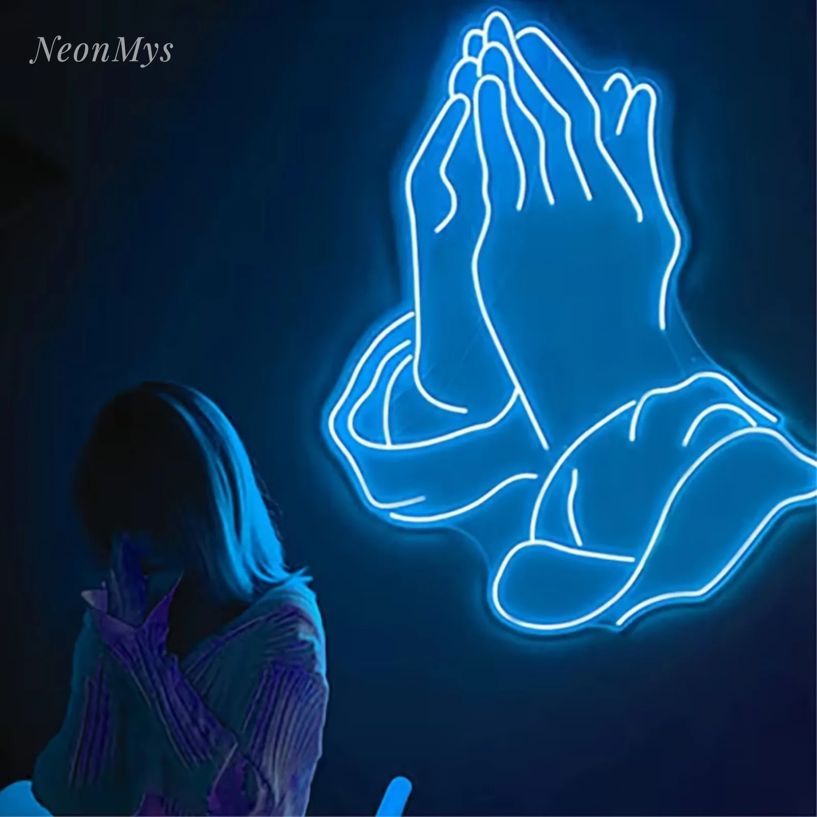 Mani in preghiera luci al Neon da appendere alla parete luce notturna in acrilico trasparente con Flex LED Neon Home Room Decor Support personalizzato 12 colori