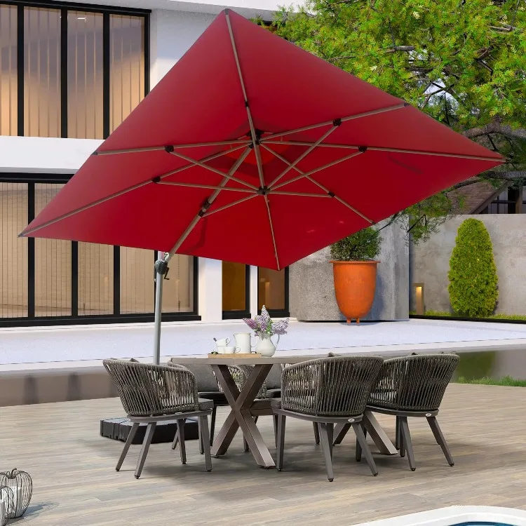 3*3M 2-Tier Square Aluminum Cantilever Patio Umbrella 360 Degree Rotation Easy Tilt Offset 250g Waterproof Umbrella