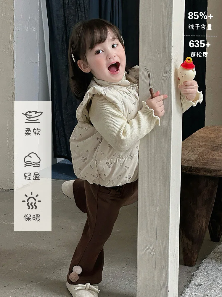 

Infant Down Vest Autumn Winter Girls Sleeveless Down Jacket Thickened Warm Baby Girl Floral Vest aClass