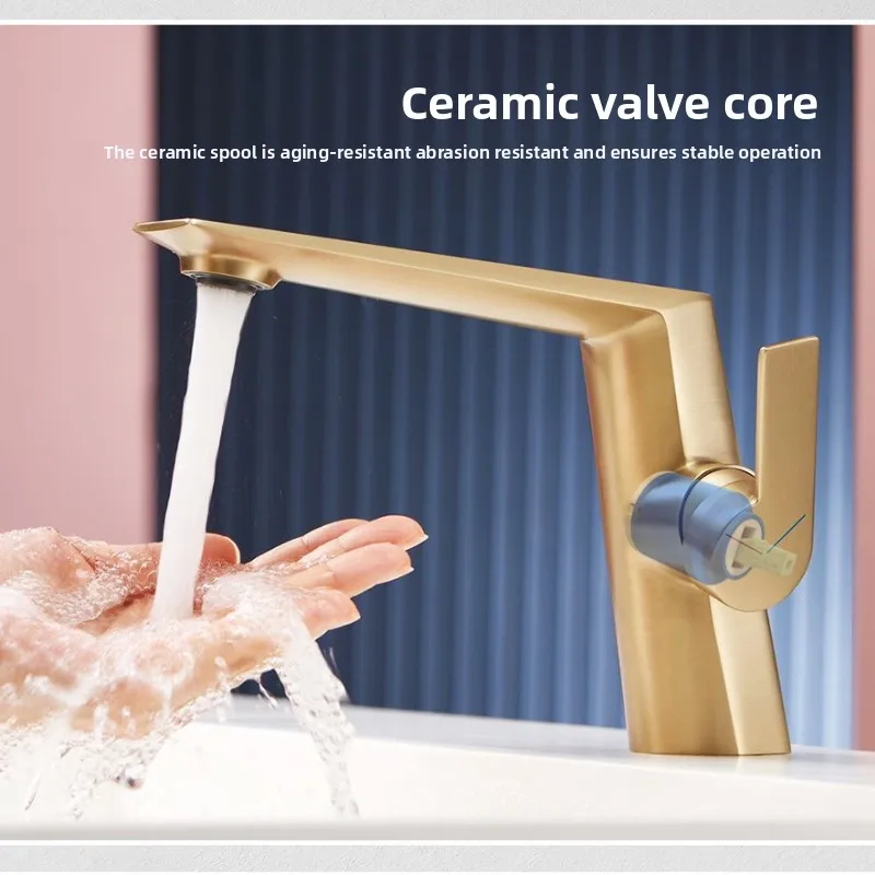 Full copper brushed gold basin hot and cold water faucet bathroom sink faucet bathroom counter basin gunmetal grey faucet