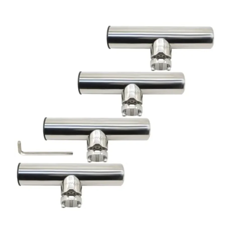 

Fishing rod holder for rails, stainless steel, silver, 4pcs 7/8 to 1 clamp mount with secure rail grip