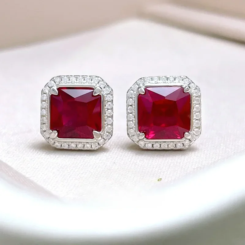 

Pigeon Blood Red S925 Silver Earrings Fashion Daily Simple Anti Allergy Earrings Wedding Fashion Jewelry Wholesale
