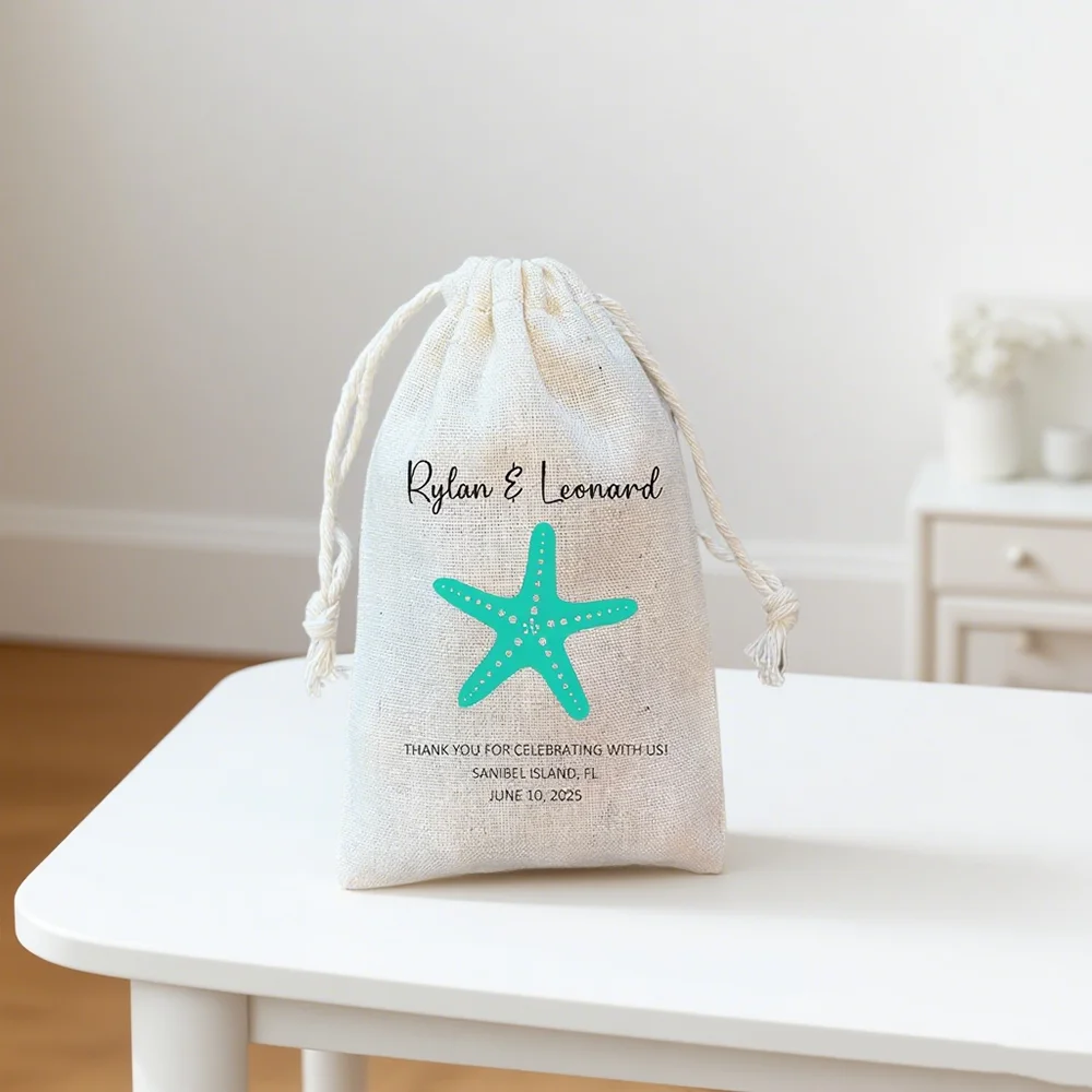 

Custom 5Pcs Starfish Favors Cotton Drawstring Bag Party Decorations Supplies Beach Wedding Bridal Shower Anniversary Engagement