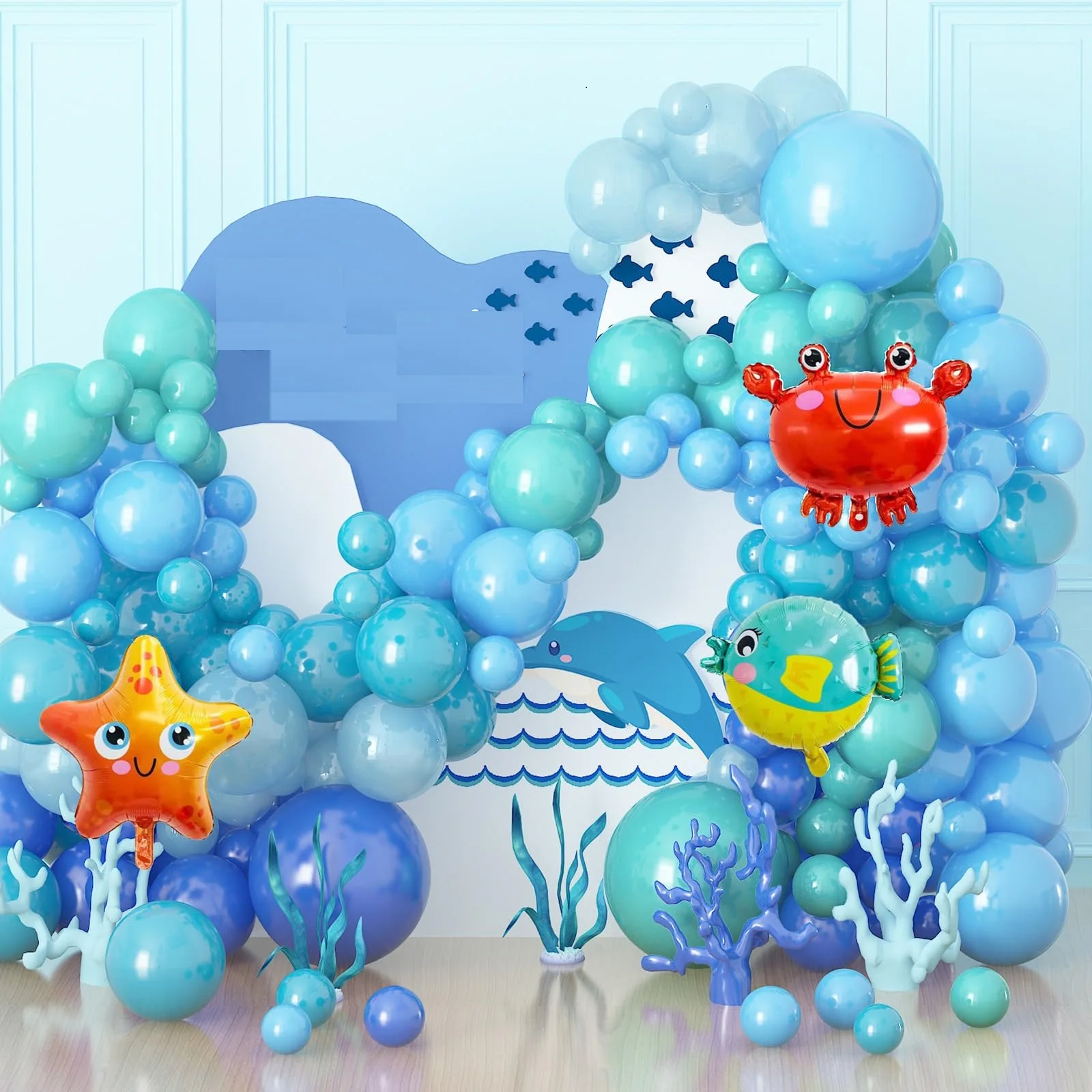 

1 set Pcs Blue Sea Balloon Garland Arch Kit For Kids Birthday Party Decorations Under the Sea Clownfish Shark Foil Balloons
