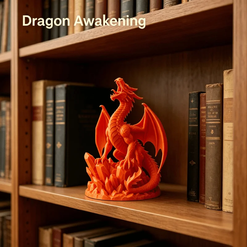 Fantasy Awakening Dragon Statues 3D Printed Winged Dragon Figurine Rock Base Desktop Bookshelf Decor Collectible Ornaments Gifts