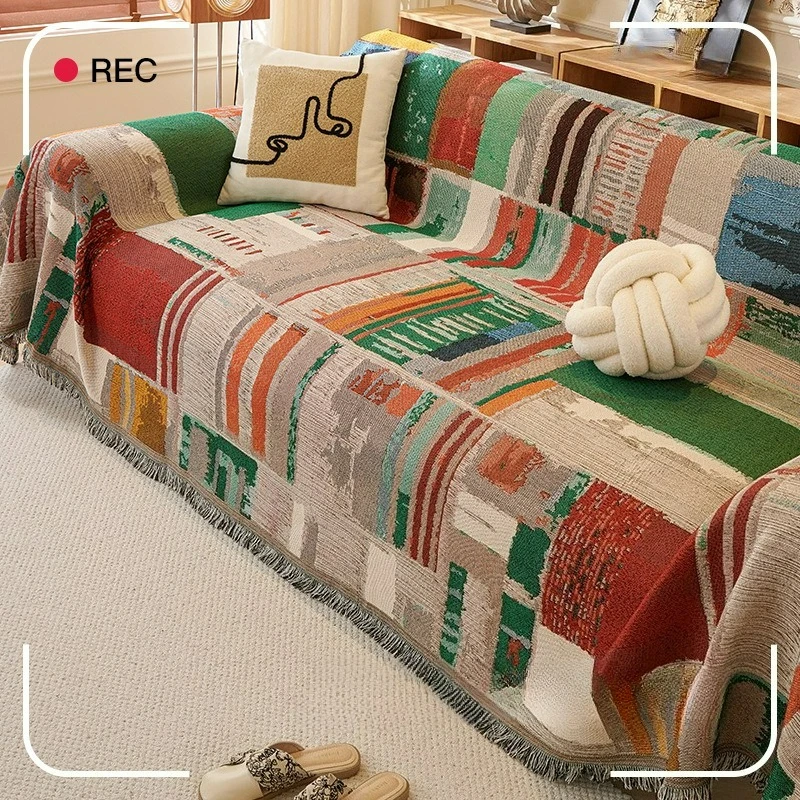 Skin-friendly Couch Cover Full Wrap Sofa Slipcover 3 Seater Bohemia Living Room Decor Blanket
