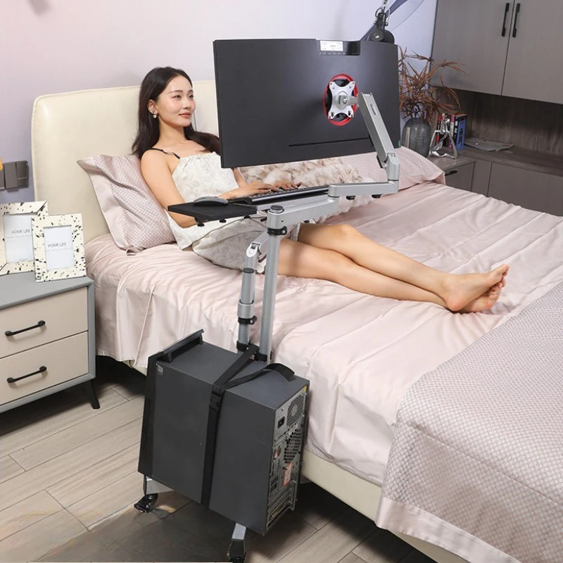 One-Click Lifting OK Tray Thickened Metal Computer Bracket Multi-Angle Bedside Desk Mute Caster Portable Household Lazy Table