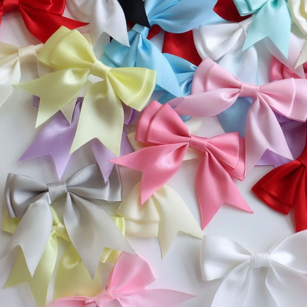 10Pcs New Colorful Satin Double Layer Ribbon Bow Handmade DIY Crafts Satin Bow Patch Clothes Decoration Sewing Decoration