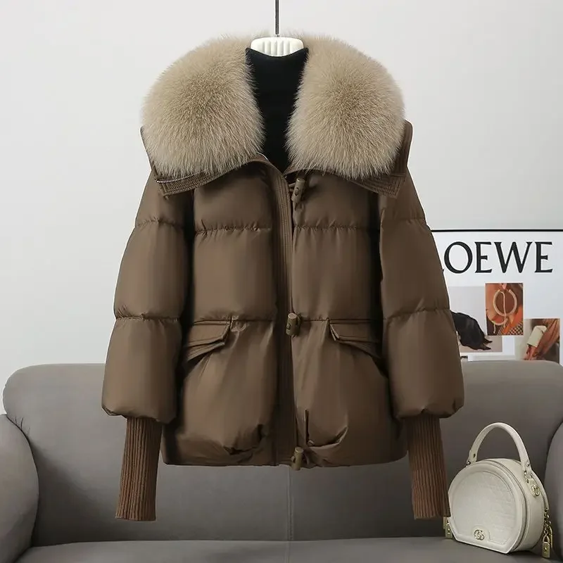 2024 novo inverno quente ganso para baixo jaquetas natural real gola de pele de raposa puffer jaquetas femininas grosso streetwear casacos