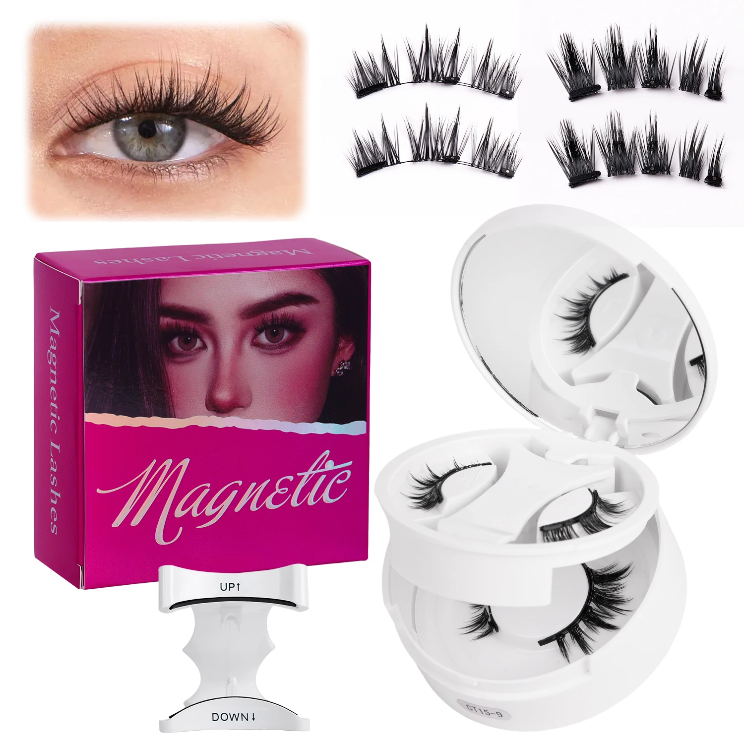 Ensemble de faux cils magnétiques – Faux cils doux, réutilisables, sans colle, imperméables et d'apparence naturelle, comprenant une pince à épiler.