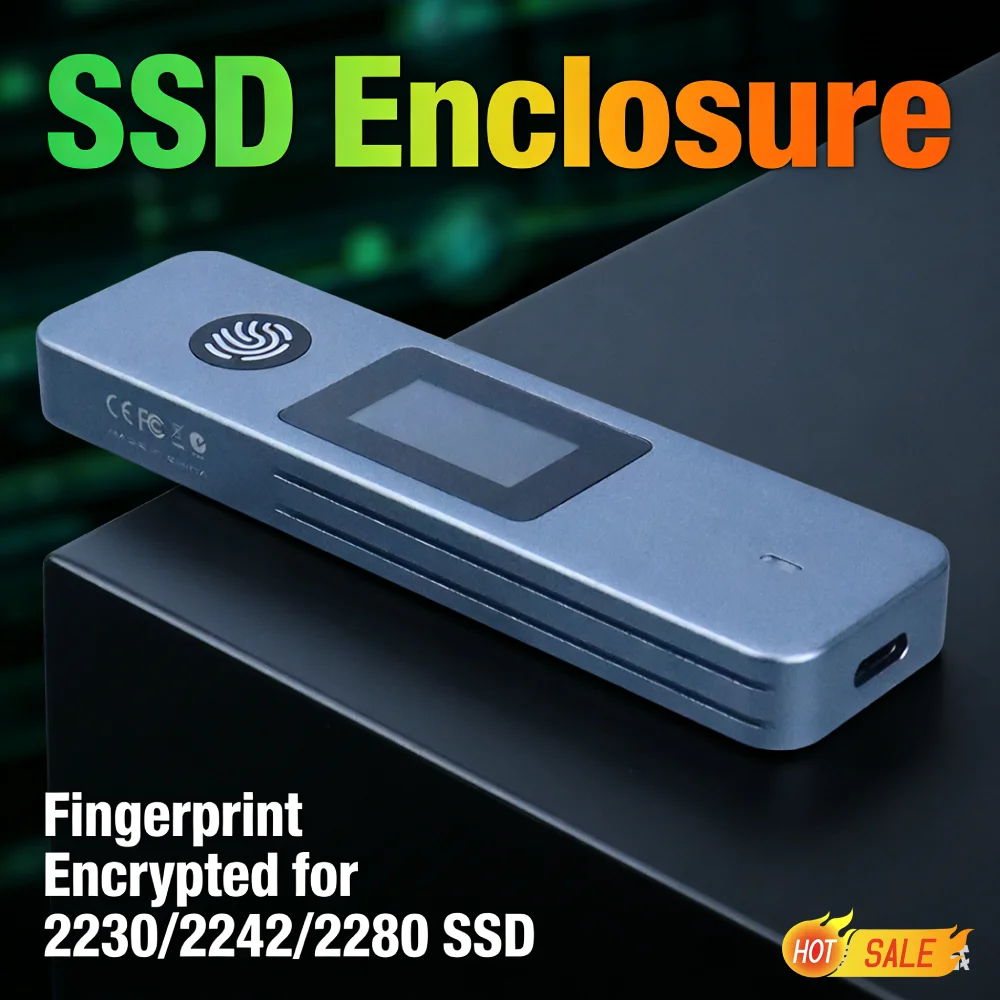 

SSD Enclosure 10Gbps SSD Hard Drive Case M-Key B +M Key Portable SSD Case Visual Fingerprint Encrypted for 2230 2242 2280 SSD