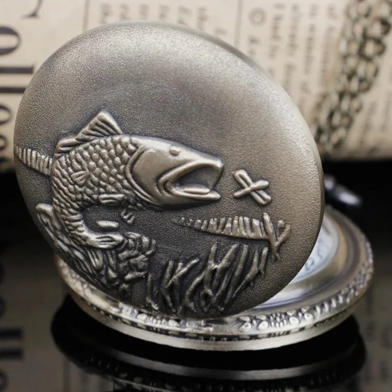 물에서 뛰어나는 베이스의 회중 시계 Steampunk 목걸이 디지털 펜던트 시계 패션 조각 여성 남성 선물