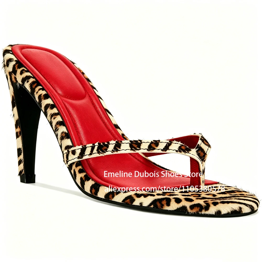 Zebra Print Pony Hair High Heel Flip Flops Open Toe Slip on Spike Heels Slide Sandals Animal Print Party Summer Shoes for Women - view 6