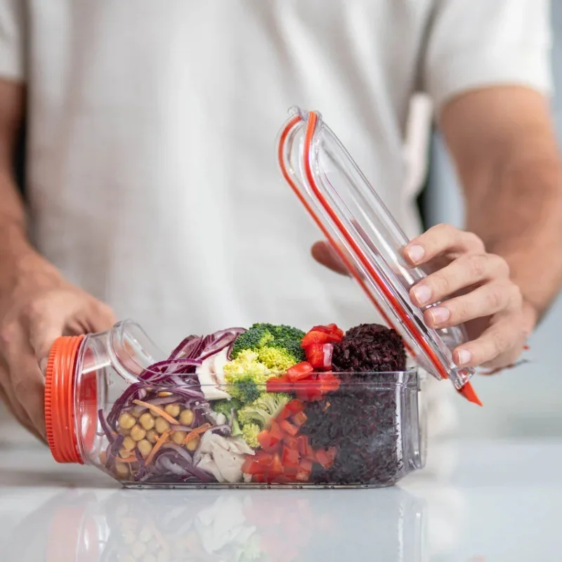 Tarro de ensalada naranja de gran capacidad, portátil, Simple, para el hogar, cocina, almacenamiento de ensalada de plástico con ensaladera graduada, 1 Uds.