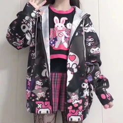 Japanese Kawaii Girl Jacket Sanrio Kuromi Printed Cute Black Jacket Spring JK Uniform Cardigan Harajuku Coats and Jackets Women