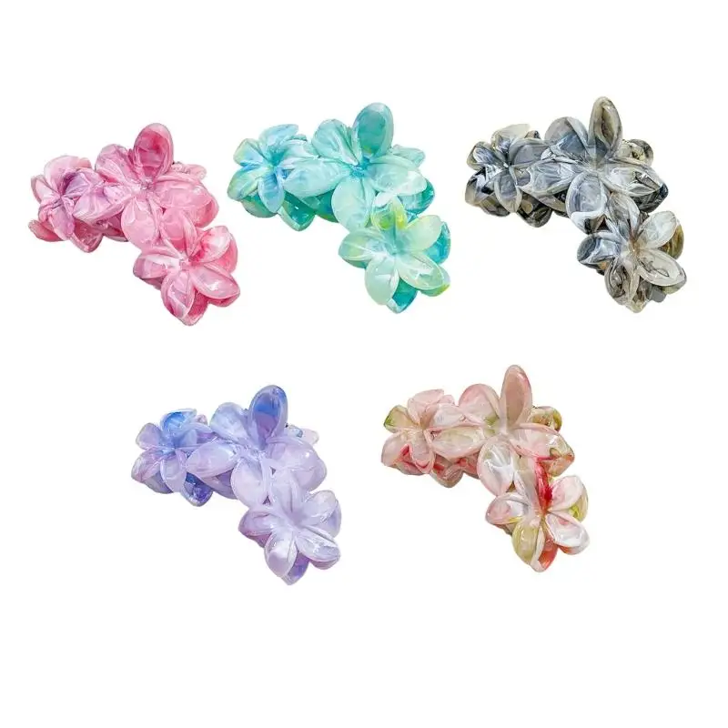 

652F Elegant Marble Frangipani Hair Claw Clip with Multi Color Option Practical Resin Hair Accessory for Everyday Use