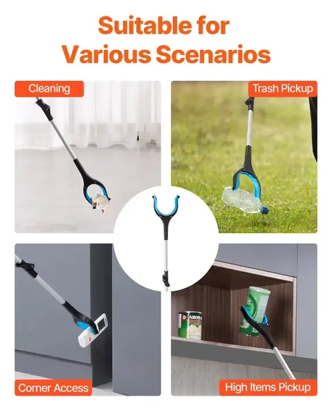 34' Foldable Reacher Tool, 2-Pack with 360° Rotating Jaw & Magnets