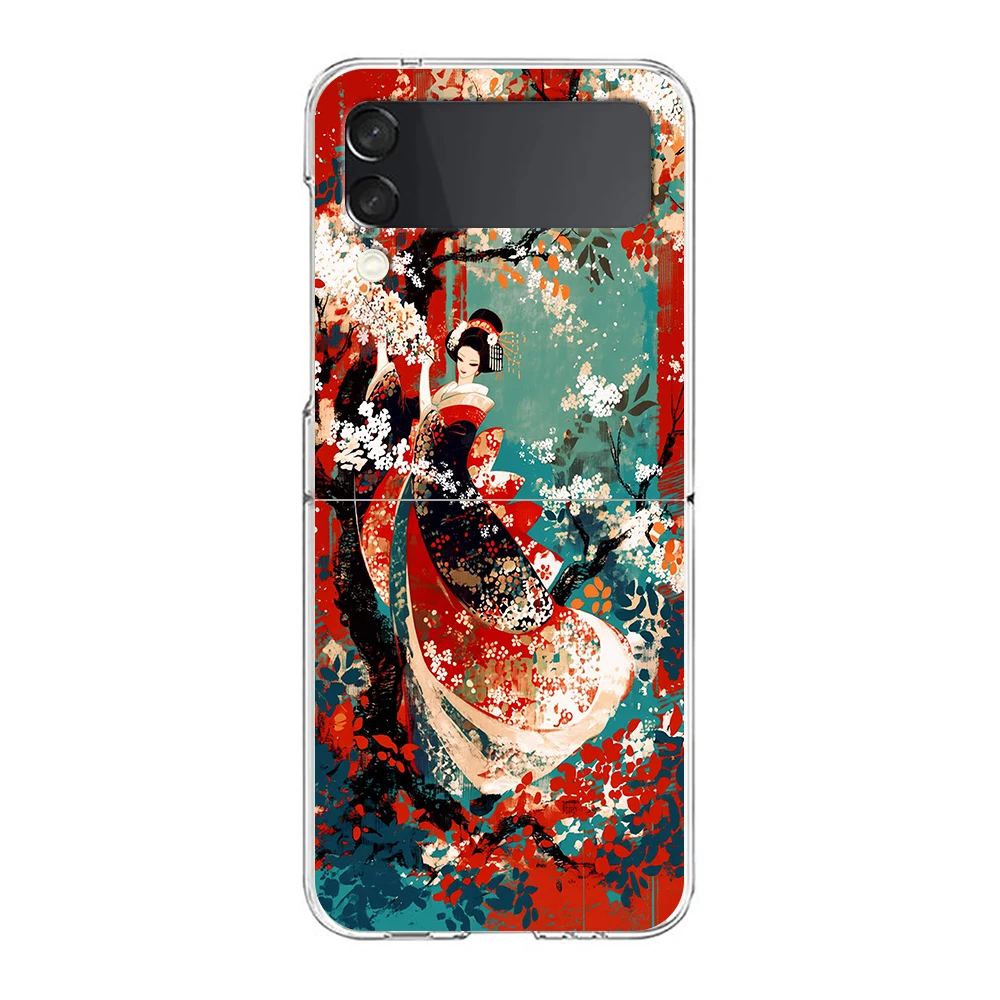 Phone Cover For Samsung Galaxy Z Flip 7 6 5 4 Case Transparent For Samsung Z Flip 3 Hard PC Illustration Of Ancient Style Girl