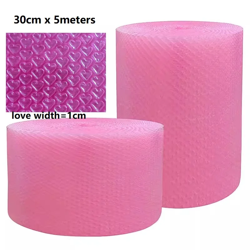 30cmx5Meters Rose Red Color Bubble Mailers for Gift Box Shipping Shockpoof Packaging Wrap Pack Love Heart Bubble Film Roll 