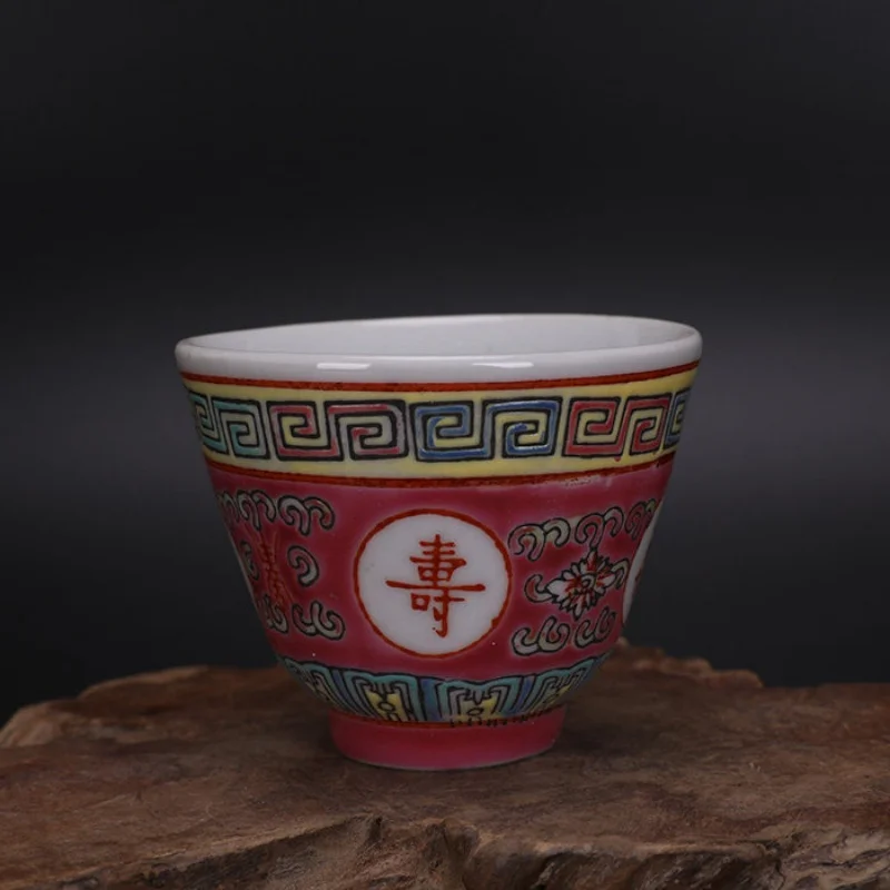 

Chinese Pink Porcelain Teacup Red Painting Handmade Retro Collection Tea Set Desktop Decoration Nice Art Work