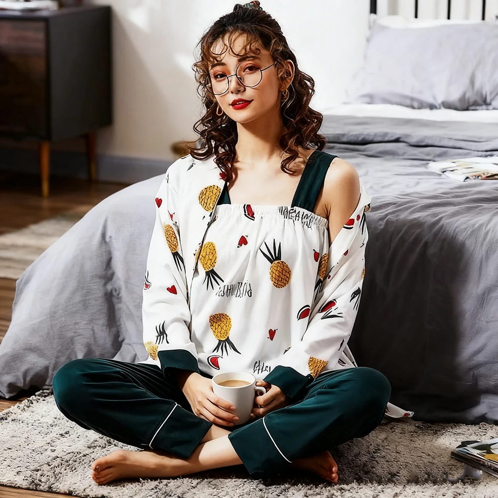 Plus Size Women's 7-Piece Cotton Pajama Set - Cartoon Long Sleeve, Soft Cozy Loungewear