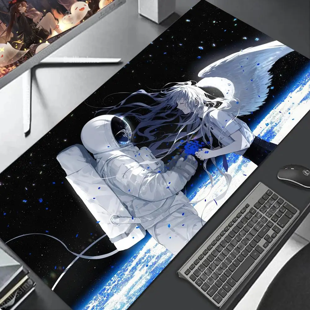 

Space astronaut Mousepad great rubber non-slip lock edge computer game player HD printing angel girl desk pad black art keyboard