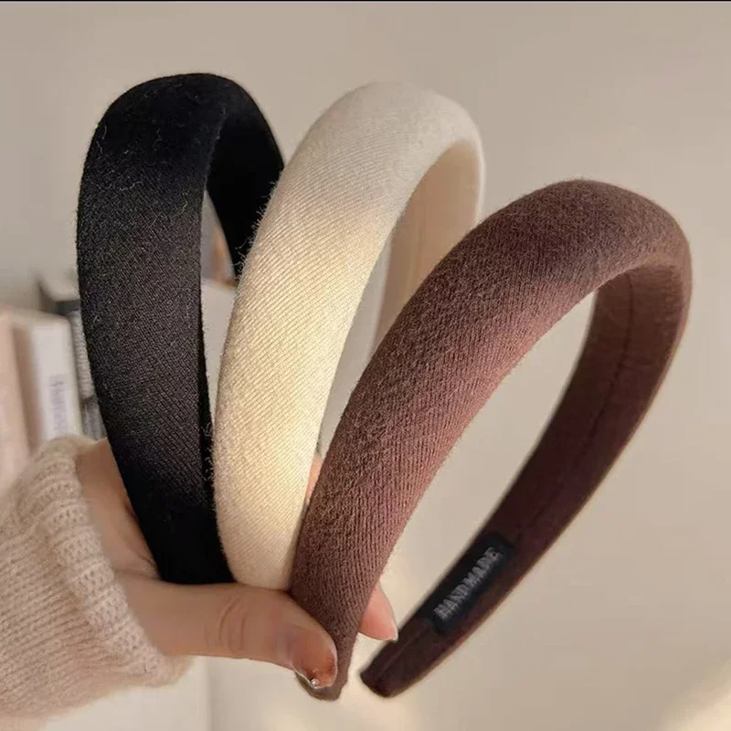 عصابة رأس إسفنجية من سلسلة ألوان القهوة للنساء، مزاج بسيط، لون سادة، رباط شعر سميك، إكسسوارات شعر عصرية