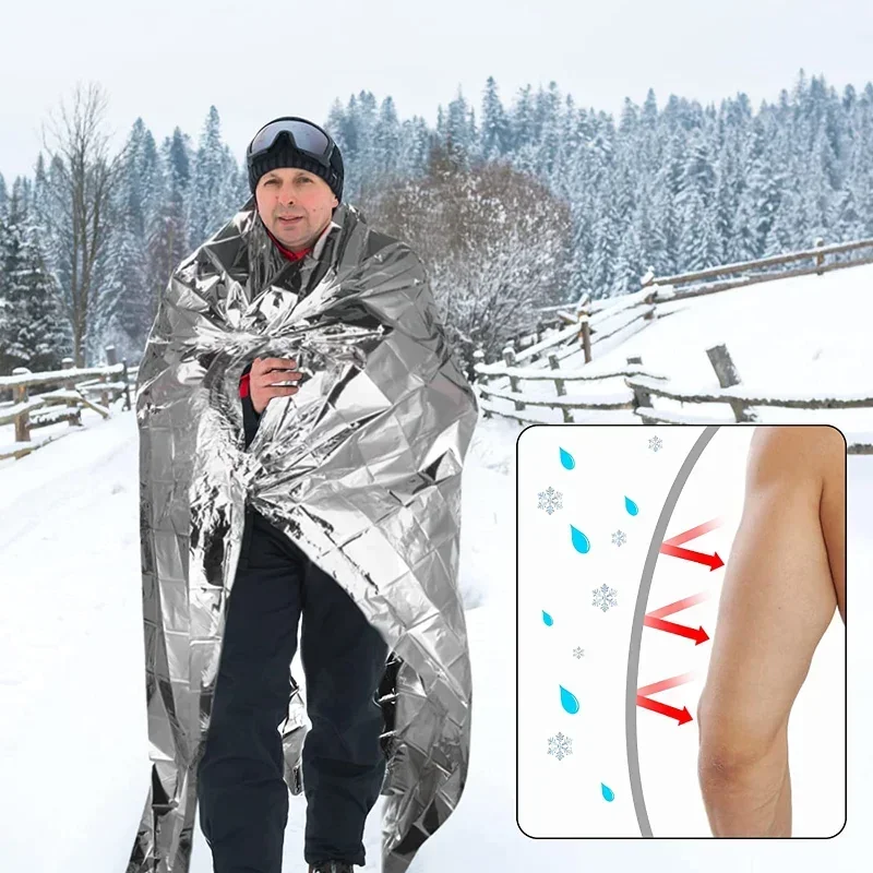 بطانية طوارئ 1.6*2.1 م Space Mylar Thermal للاستخدام في الهواء الطلق والمشي لمسافات طويلة والبقاء على قيد الحياة ومجموعة الإسعافات الأولية والكوفرور دي سيرفي #4