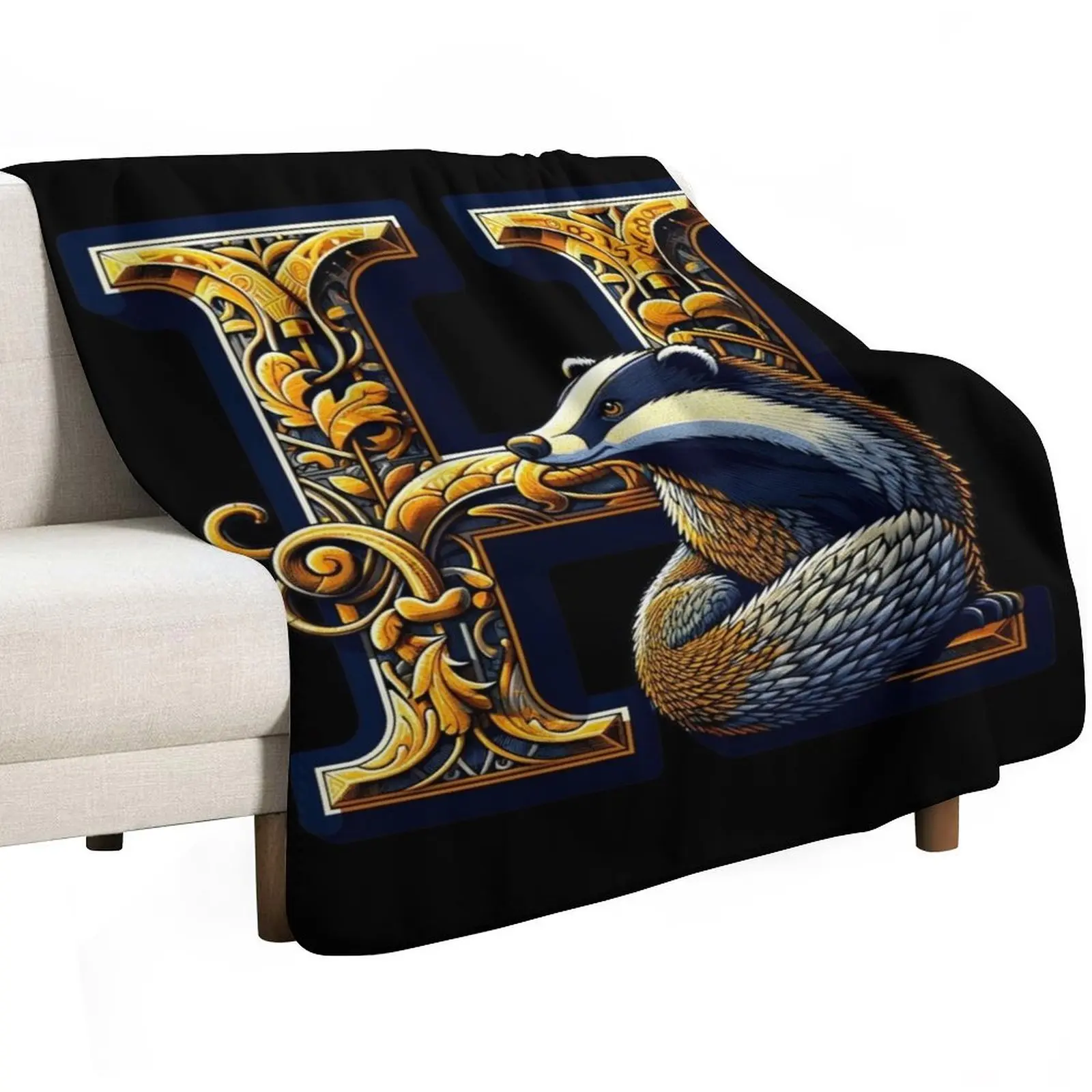 Badger and the letter H - Fantasy Throw Blanket sofa bed Furry Flannel Luxury Throw Designers Blankets