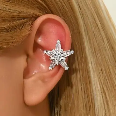1pcs Star Sparkle Earring for Women Inlaid Rhinestone Clip Earrings Personality Wedding Jewelry Gifts