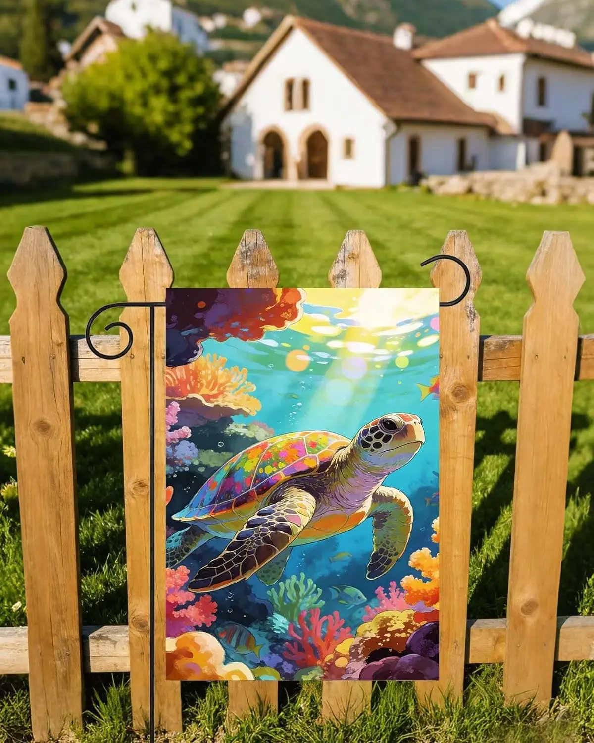 Colorful Underwater Summer Ocean Turtle Fishes Coral Garden Flag 12x18 Inch Small Vertical Double Sided Seasonal Outside Dec kkz