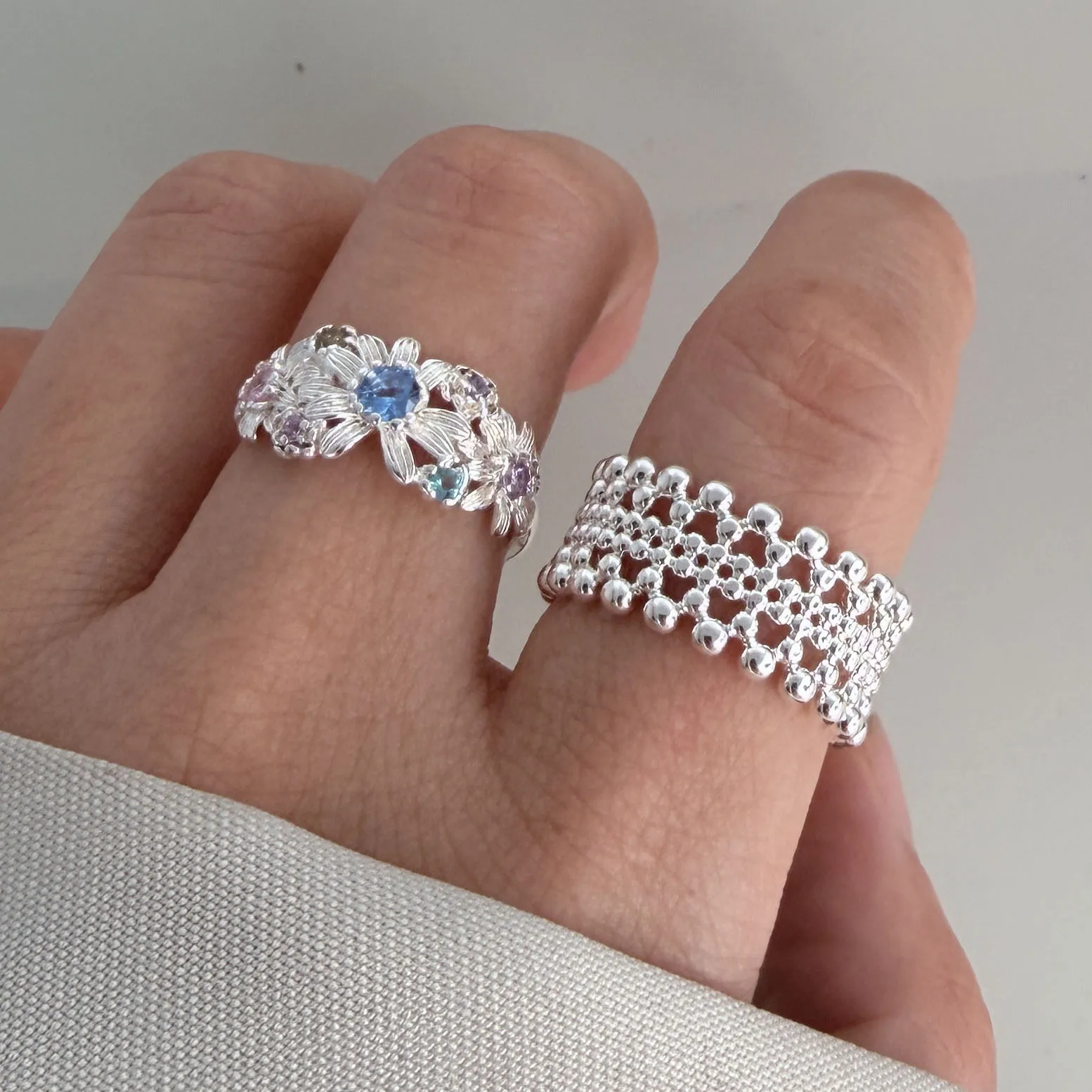 BF CLUB 925 Sterling Silver Ring For Women Jewelry FLower Blue CZ Open Vintage Handmade Ring Allergy For Party Birthday Gift