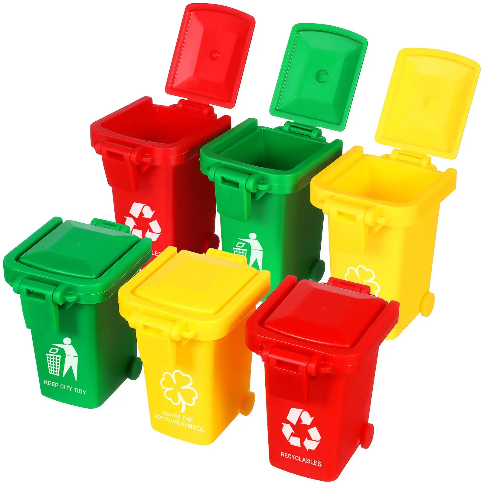 

6 Pcs Mini Learning Garbage Bins 3 Colors Recycling Trash Kids Toddler Sorting Educational ABS Plastic Cans