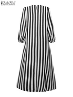 ZANZEA 2025 mode automne robes à rayures femmes élégant à manches longues Robe de soirée travail robes musulman Abaya Robe Femme 5