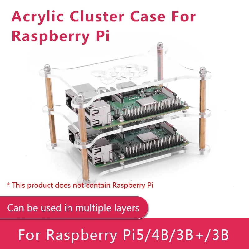 Raspberry Pi Overlay Multiple Layers Acrylic Clear Case Transparent Shell with Raspberry Pi Logo for Raspberry Pi 5/4B/3B+/3B