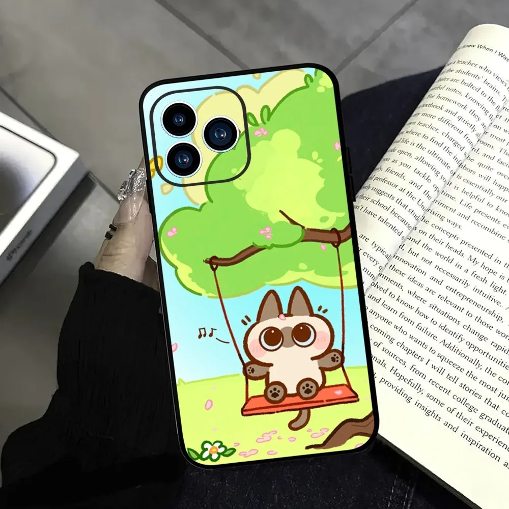 Siamese Cat Bean Paste Phone Case For iphone13 12 11 14 15 Pro Max XS Max XR X 14 15Plus Black Silicone Soft  Cover