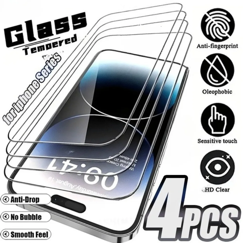 

4Pcs Ultra Clear Screen Protector for iPhone 17 16 15 14 Pro Max Air 13 12 11 Pro 16 15 14 Plus XR XS 9H Hardness Tempered Glass