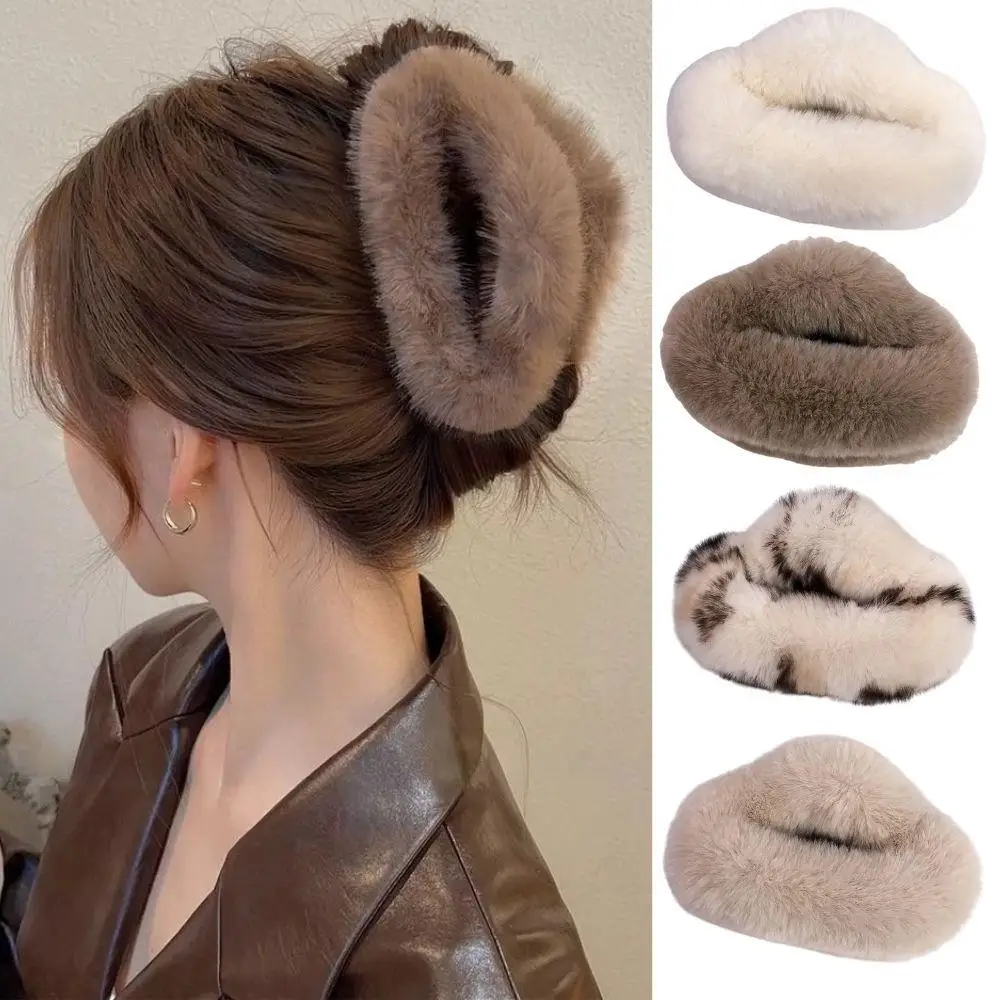 100% Natural de piel de conejo Rex, pinza para el pelo de cangrejo, Otoño Invierno, piel esponjosa, pinzas en forma de garra para el pelo de gran tamaño, Clip de tiburón de felpa de nube para mujer