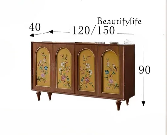 

vV American medieval solid wood shoe cabinet large-capacity entrance storage cabinet at the door of the home