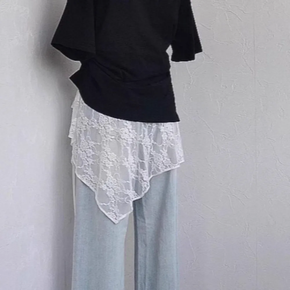 High Waist Lace Irregular Underskirt Slips Flower Lace-up Mesh Underskirt Slips Dress Transparent Lining Petticoat Women