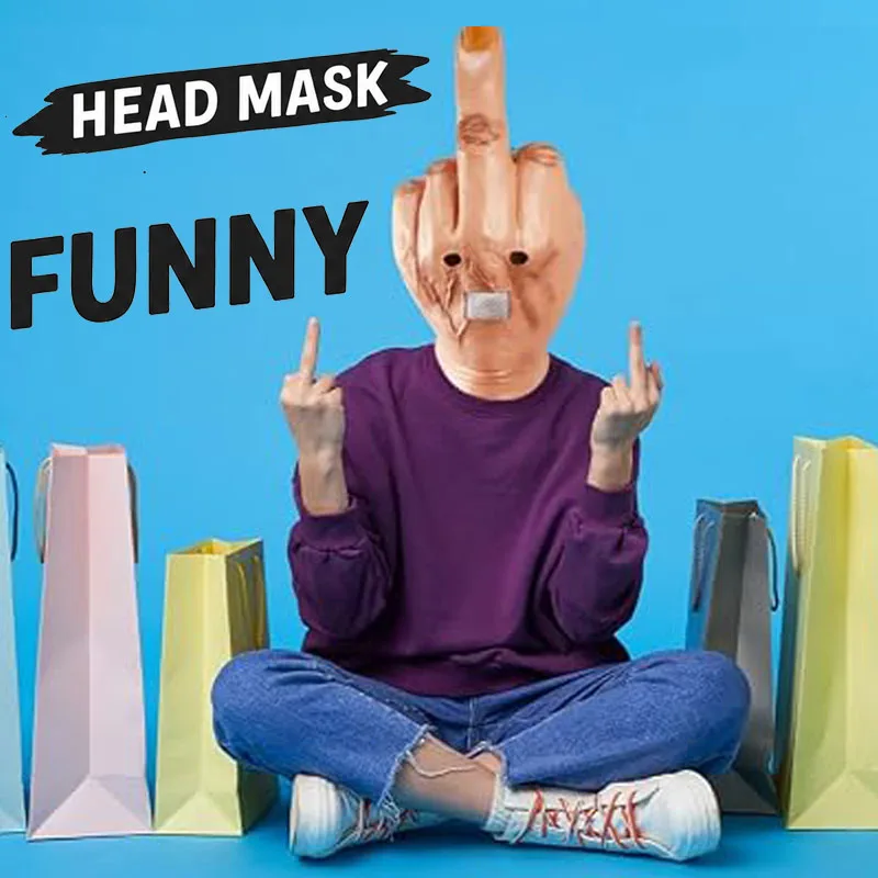 Middle Finger Funny Latex Head Mask Costume Party Prop Adult Halloween Prank Mask Bar Performance Prank Funny Prank Headgear