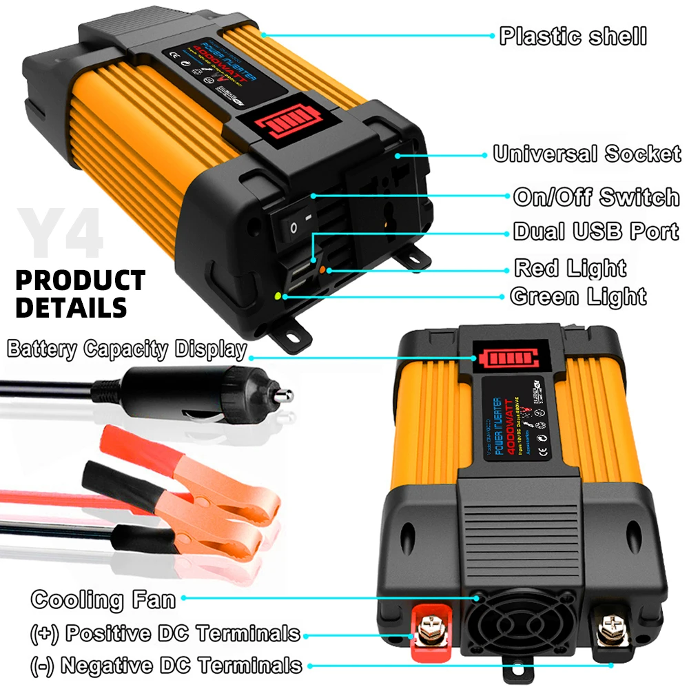 4000W Power Inverter with LED Battery Display Solar Power Kit Generation System Dual USB 30A Solar Charge Controller Solar Set