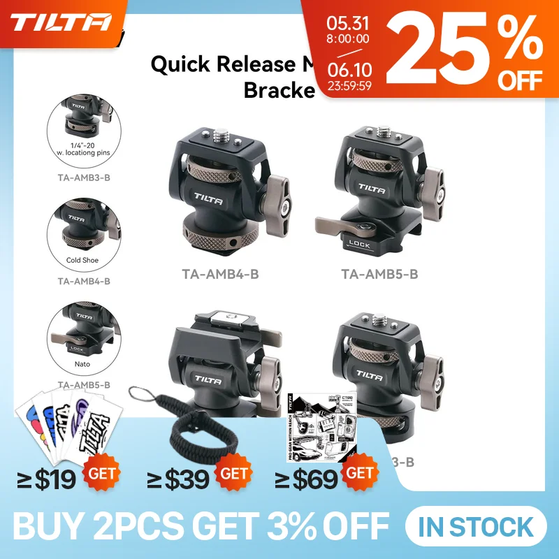 TILTA TA-AMB Adjustable Quick Release Monitor Holder Camera Clamp Swivel and Tilt Monitor Mount with Cold Shoe/ARRI/ NATO Mount