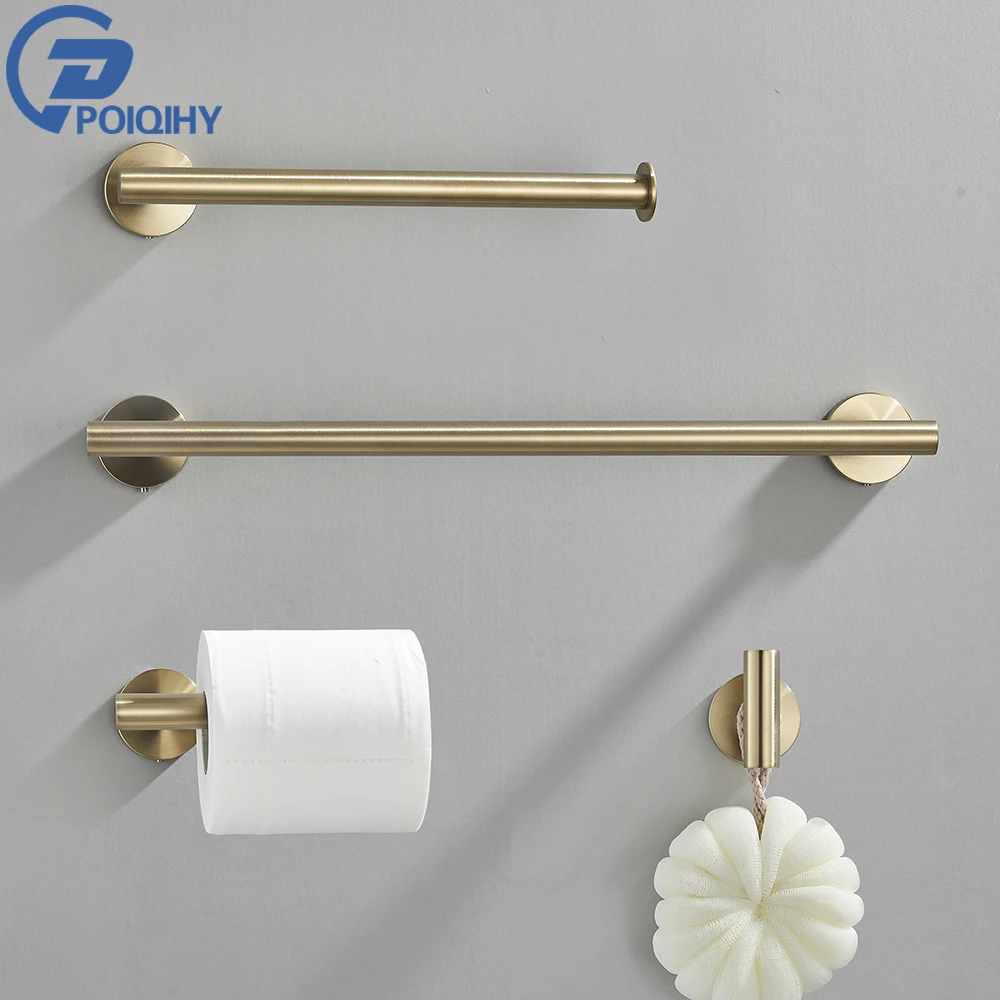 Brushed Gold Bathroom Accessories Towel Bar Bath Robe Hook Bathroom Hardware Set Shelf for Towels Paper Tissue Holder