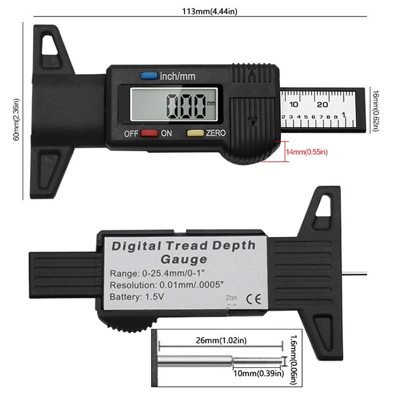 LCD Digital CarTyre Tire Tread Depth Gauge Tire Monitoring System Stainless Steel Caliper Depth Gauge  Inspection Measurer Tools